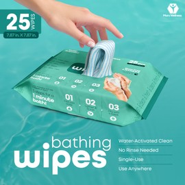 No Rinse Washing/Bathing Wipes - Just Add Water - Shower Cleansing Sponge/Wipes - Original Latherz - Soap Infused Dry Shower - Bulk 4 Pack of 25 Cloths (100 Total) - By Latherz