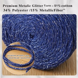 Metallic Glitter Yarn 2 Pack – 400g Cotton Blend Sparkle Yarn CYC 4 Worsted Medium Weight for Crochet Knitting, 15% Metallic Fiber Hollow Yarn for Bags Shawls Sweaters, 14 Solid Colors (Light Gray03)