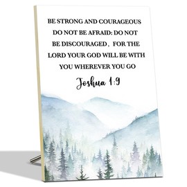 Be Strong and Courageous Joshua 1:9 Wooden Sign Wall Art Decor, Christian Gifts for Woman Friends, Positive Bible Verse Wall Art Decor Tabletop Decor for Home Office Living Bedroom -10