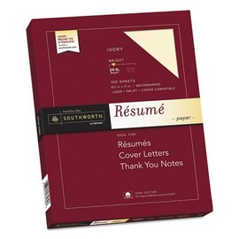 Southworth Resume Paper - Letter - 8.5'' x 11'' - 24lb - Recycled - Wove - 100 / Box - Ivory