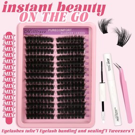 Beginner Friendly Lashes map for clusters   Wispy Cluster Eyelash Extensions     Eyelash Extension Kit  False Lashes (Cluster & Individual) with  Lash Bond & Seal for Instant  WaterProof Lashes for For Girl  Eyelash Extension at Home Makeup  gift:_Party- Lashes