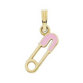 14k Yellow Gold Pink Enamel Safety Pin Pendant Necklace - Pendant for Women