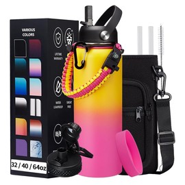 40OZ Insulated Stainless-Steel Water Bottle - Reusable Metal Water Bottles with Straw & Spout Lids, Paracord Handle & Carrier Pouch, Leakproof Workout Water Flask for Women Men