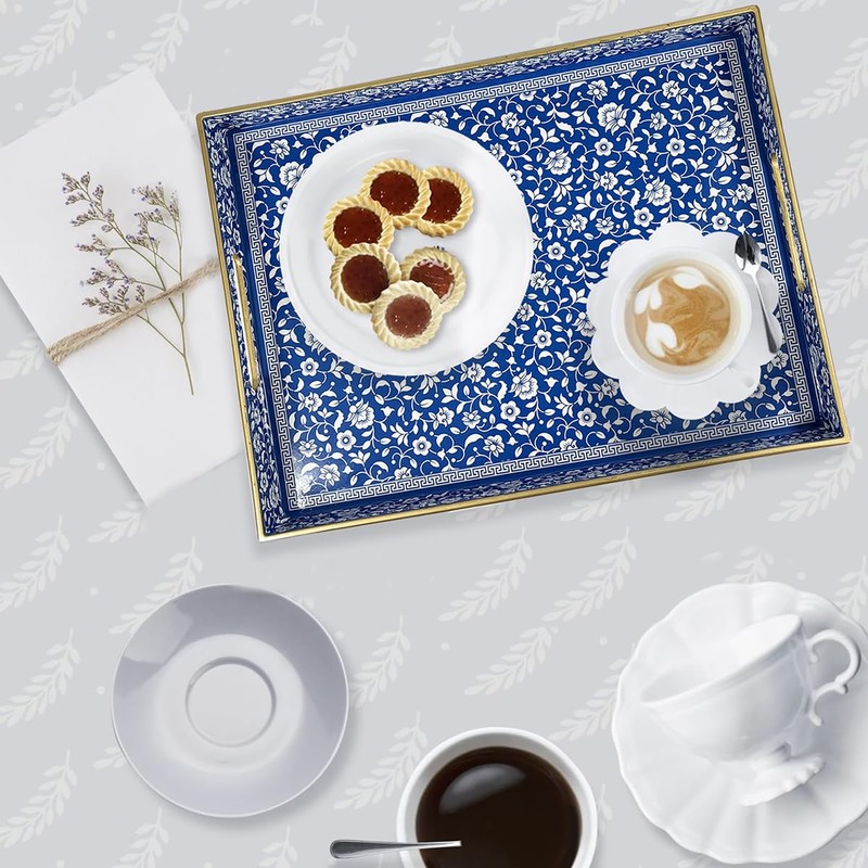 Decorative Serving Plastic Tray, Coffee Table Tray, Bohemian Handle, Suitable