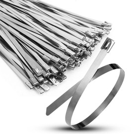 100 PCS 304 Stainless Steel Cable Ties with Steel Ball Stopper, 4.6 * 200mm Metal Cable Ties, Heavy Duty, Heat Resistant for Exhaust Wrap/Fencing/Pipes/Auto