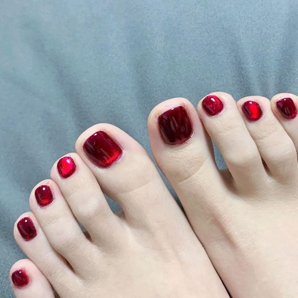 Red Press on Toenails Short Fake Toe Nails Square False