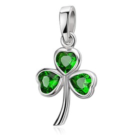 Materia Clover Pendant Silver 925 – Lucky Charm Pendant Zirconia Green with Chain, Sterling Silver, Cubic Zirconia