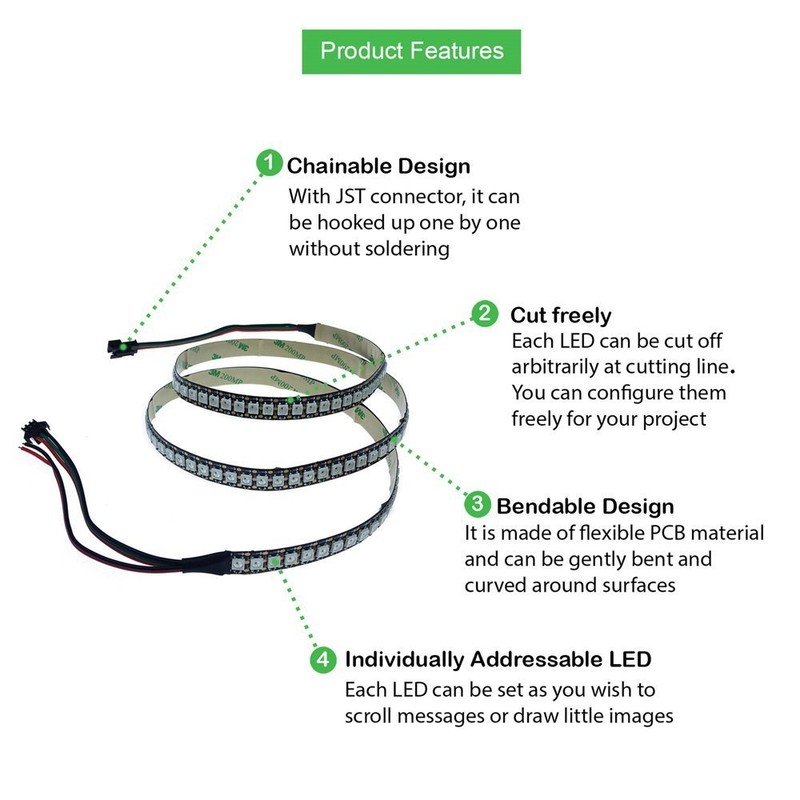 ALITOVE WS2812B Addressable LED Tape Light, 5050RGB SMD1m 144LED Pixels