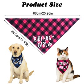 Classicseali 2PCS Dogs Birthday, Checkered Dog Birthday Bandana, Soft Cotton Birthdays Dogs Bandanas, Suitable for Small, Medium and Large Pet Dog, Blue Boy, Rose Red Girl