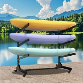 Aidek Kayak Storage Rack, Freestanding Kayak Stand with Lockable Wheels for Garage Indoor Outdoor Storage, Heavy-Duty Adjustable Holder for Kayak, Canoe, SUP, Surfboard & Paddleboard