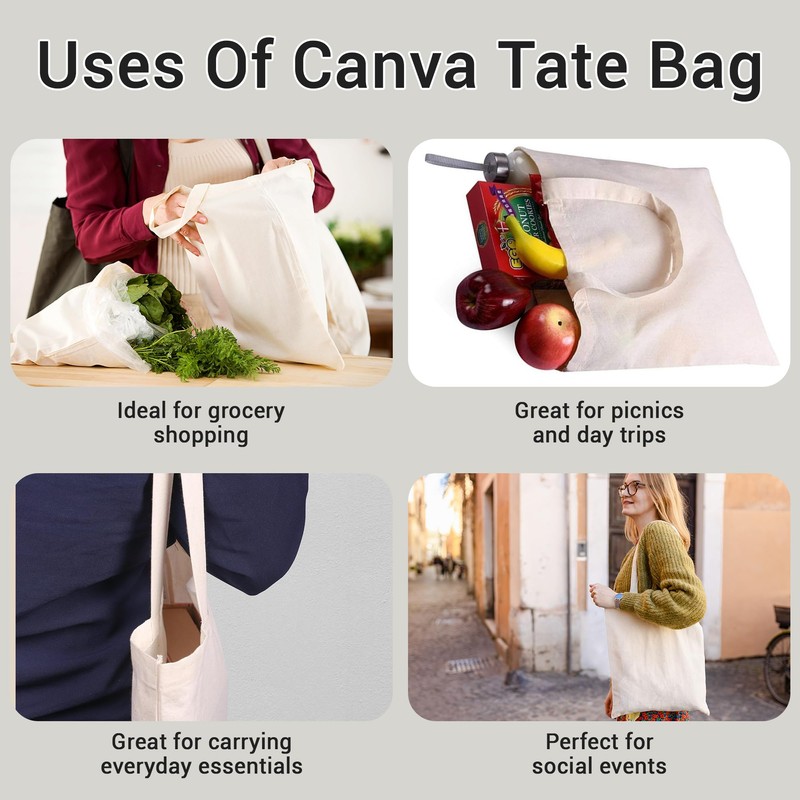 HiFEN® Premium Plain Natural Cotton Shopping Tote Bag Eco Friendly