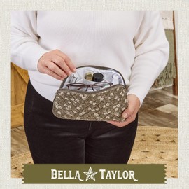 Bella Taylor Large Makeup Pouch for Women | Quilted Cotton Cosmetic Bag for Travel and Organization | Woodland Floral