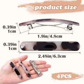 STSTR 4PCS French Barrette Hair Clips for Women, 2.48 Inch Small Tortoise Shell Hair Clip, Curved Glossy Thin Hair Flat Hair Accessories for Women - Grey Leopard Color, Oval Style