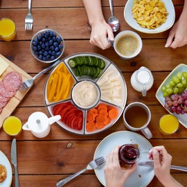 PLASTICPRO 6 Sectional Round Plastic Serving Tray/Platters White & Silver Pack of 2