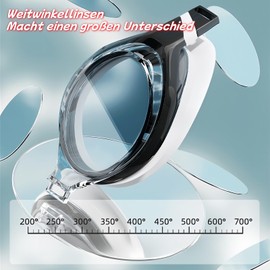 HSTWODE Optical Swimming Goggles with Prescription, Dioptres: -0 to -7.0, Anti-Fog, Anti-Fog, UV Protection, Super Fit, Includes Box, Replacement 2 x Nose Clip (0)