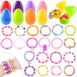 AuroTops 24 Pack Easter Basket Stuffers, Prefilled Eggs with Bracelets for Kids Easter Eggs Hunt, Easter Basket Essentials, Classroom Prize Rewards, Party Favors for Kids Boys Girls
