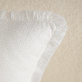 MANDIOO Set of 2 Neutral Cotton Fringe Throw Pillow Covers Decorative Boho Farmhouse Cushion Covers Cozy Tassels Pillowcase for Couch Sofa Bedroom Living Room Home Decor 26x26 Inch Cream White