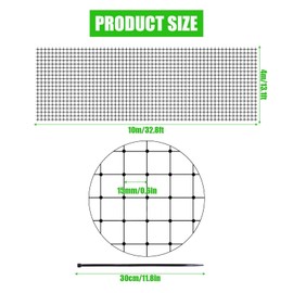 WEXFFU 4 x 10 m Bird Protection Net, Garden Net, Heavy Duty Reusable Bird Net, Leaf Net with 50 Pieces Cable Ties for Fencing Orchards, Vegetable Gardens and Ponds