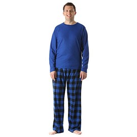 #followme Polar Fleece Pajama Pants Set For Men/Sleepwear/PJS,Blue Top / Blue Buffalo Plaid Pant,X-Large