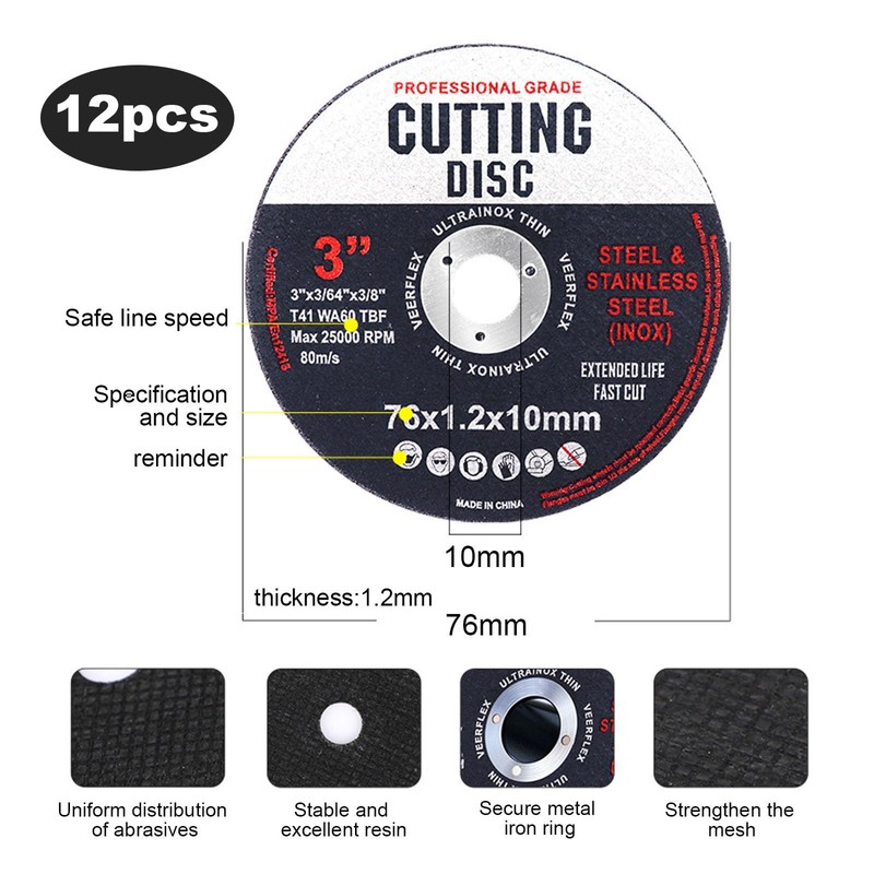 Pack of 12 Cutting Discs 76 mm, Cutting Discs, Grinding