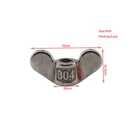 304 Stainless steel wing nut M16 hand twisted fasteners butterfly wing shaped nut DIY hardware pack of 2