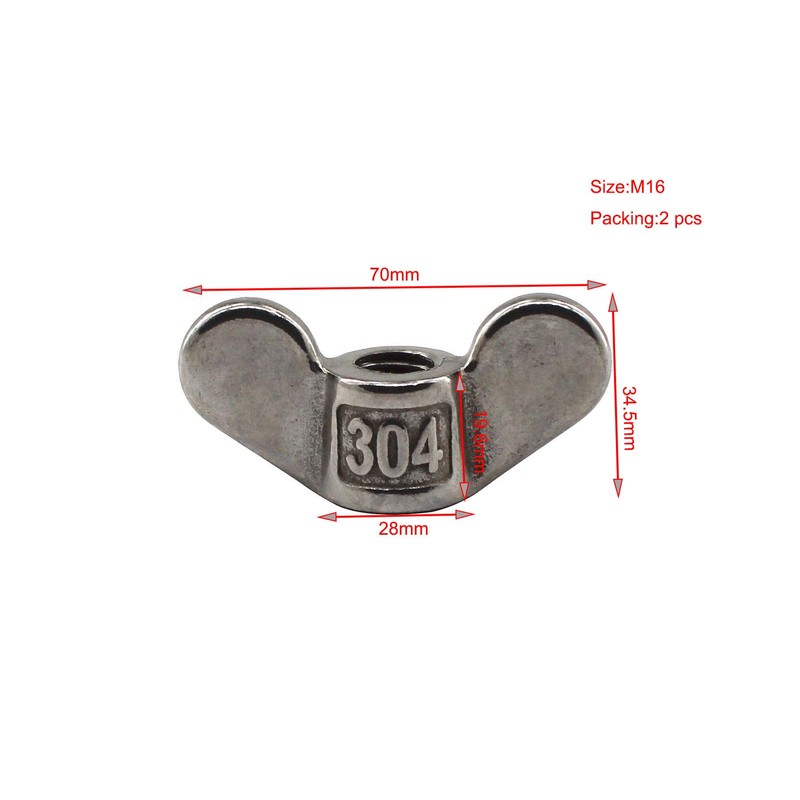 304 Stainless steel wing nut M16 hand twisted fasteners butterfly