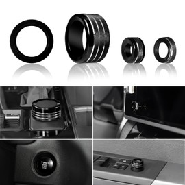 SENSHINE for Toyota Tundra Accessories 2025 2024-2022 Sequoia Center Console Knob Cover Drive Mode Tune Cap Start Stop Push Button Outer Ring Volume Knob Trim Rear Mirror Adjus Knob Ring 4Pcs (Black)