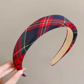 WOVOWOVO Plaid Headband for Women Teen Girls, Padded Thin Headbands for Womens Hair Vintage Red Hairband Fashion Head Band Hair Accessories