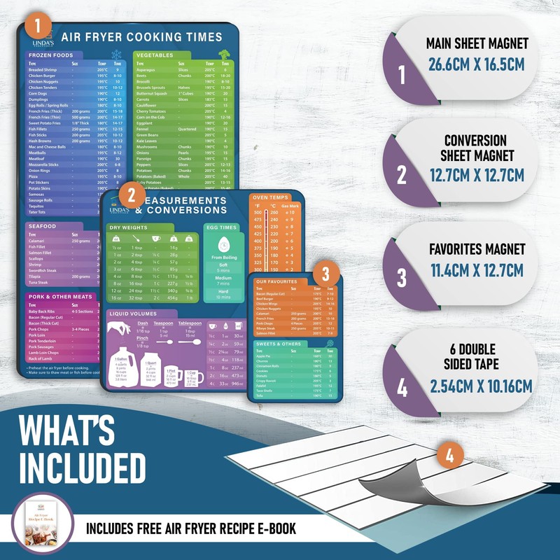 Air Fryer Accessories Magnetic Cheat Sheet Set by Linda’s Essentials