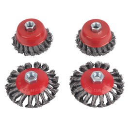 Wire Brush for Angle Grinder, Pack of 4, Cone Brush, Cup Brush, Braided Grinding Brush, for Grinder, Rotary Tool, Varnish Edge Mix, Diameter 75 mm and 100 mm