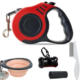 Denipry Retractable Dog Lead, 16FT Automatic Telescopic Tractor Nylon Tape, No Tangle Leash for Medium, Small Dogs and Cats Up to 26 lbs, One-Handed Brake, Pause and Lock Dog Walking Lead (Red)