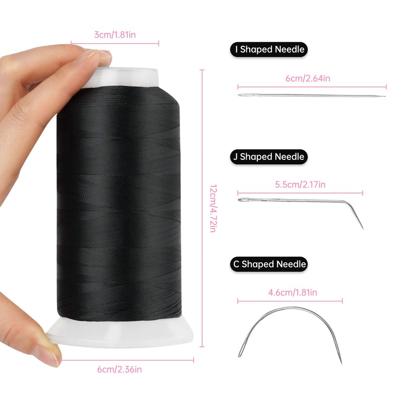 Beauty7 Hair Sewing Weaving Needles Thread Kit Polyester Thread 1200m