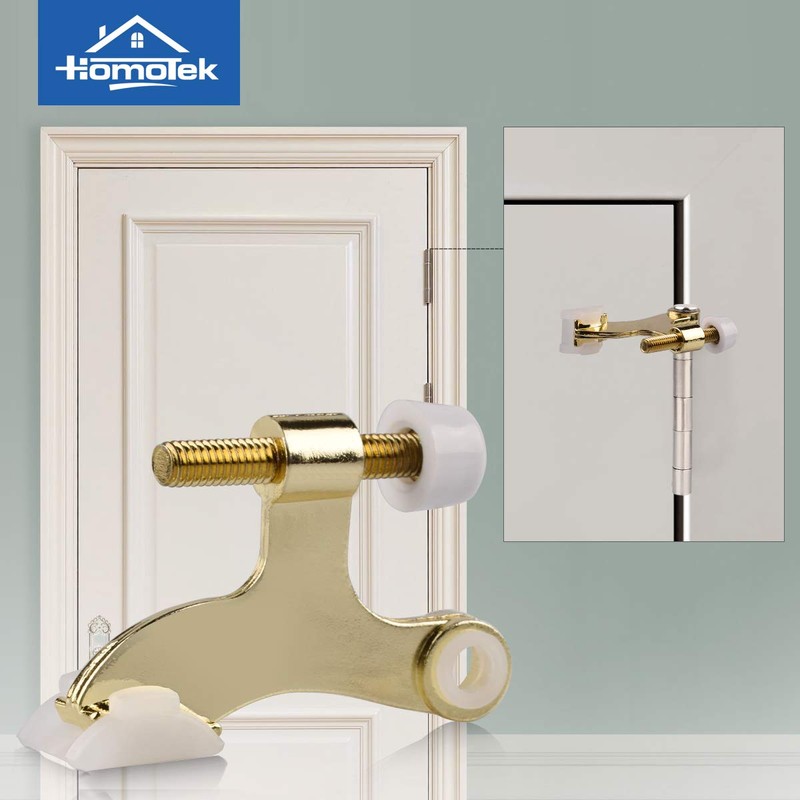 HOMOTEK 2 Pack Hinge Pin Bright Brass Door Stopper, Gold