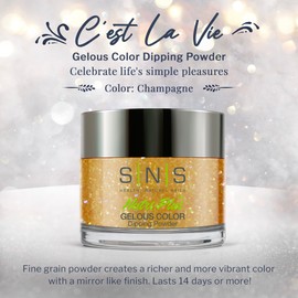 SNS Nail Dip Powder, Gelous Color Dipping Powder - Champagne (Yellow Metallics/Gold, Shimmer) - Long-Lasting Dip Nail Color Lasts 14 Days - Low-Odor & No UV Lamp Required - 1 OZ
