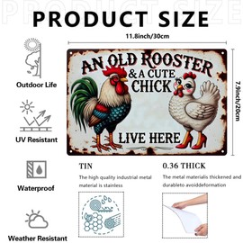 Vintage Chicken Coop Metal Signs - An Old Rooster & A Cute Chick Live Here Chicken Tin Sign, Funny Metal Signs Accessories Outdoor Home Wall Decor 8x12 inch