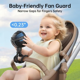 GUSGU Baby Stroller Fan with Clip, Rechargeable & Battery Operated Portable Fan with 16H Max Runtime, Hands Free 360° Adjustable Quiet Personal Fan for Travel, Car Seat, Crib, Trolley​, Bedroom​