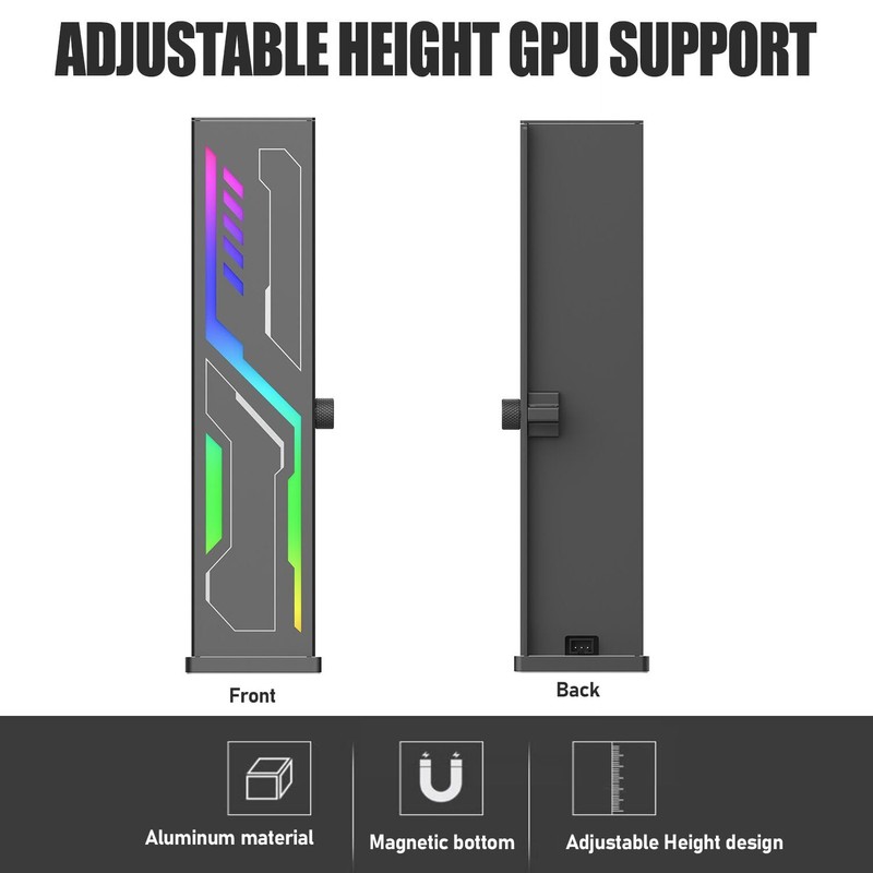 Black Graphics Card Support Bracket ARGB VE180-Black, GPU Stand Brace
