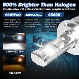 CENMOLL H7 Led Headlight Bulb, 90W 18000LM 500% Brightness 360 Degree Illumination H7 Headlight Bulb Canbus Error Free 6500K Cool White Mini Size All-in-one Design, Pack of 2