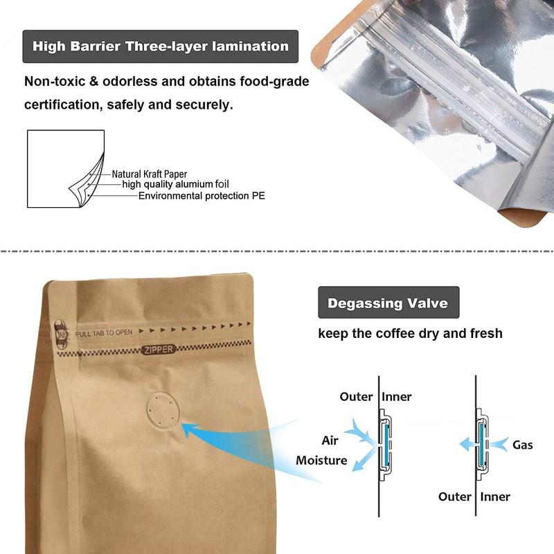 50 Pieces 1 Kg Kraft Paper Stand Up Coffee Bag/Flat