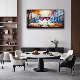 Wine Large Wall Art for Living Room Framed, Abstract Street Wine Oversized Wall Decor Pictures, Bar Canvas Print Painting, Framed Artwork Restaurant Hotel Decor 60"x30"
