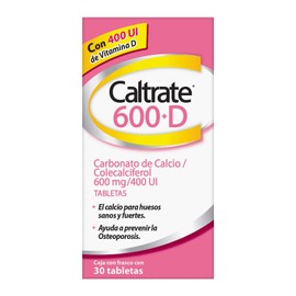 Caltrate Suplemento de Calcio 600 +D 600mg / 400 UI Frasco con 30 tabletas