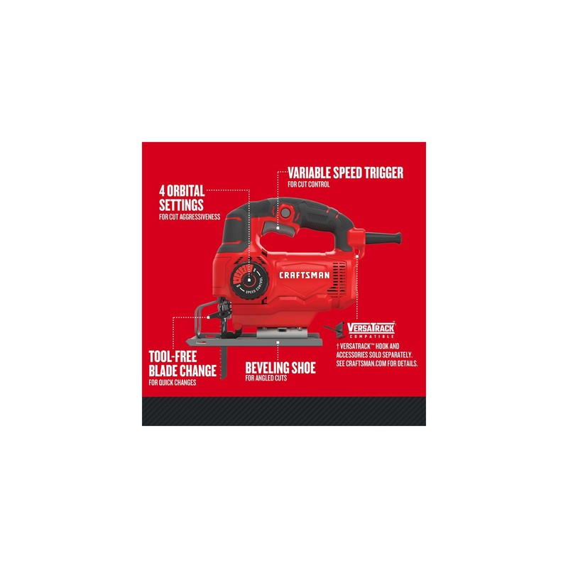 CRAFTSMAN Jig Saw, 4 Orbital Settings, Up to 3,000 SPM,
