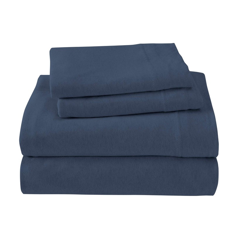 Brooklyn Flat Jersey Knit Sheet Set, King, Denim Blue