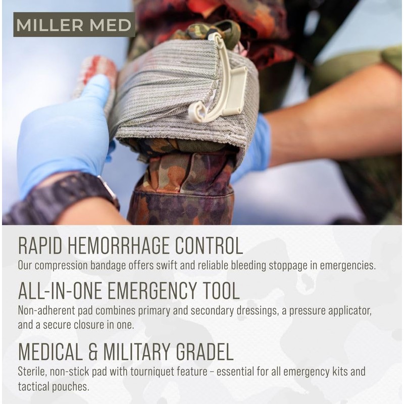 MillerMed Israeli Compression Bandage Vacuum Sealed to Effectively Stop/Reduce Blood