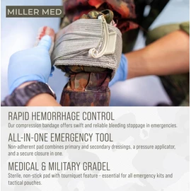 MillerMed Israeli Compression Bandage Vacuum Sealed to Effectively Stop/Reduce Blood Flow from a Trauma Wound. Many Choices (8 Inch with Large Pad)