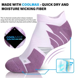 Hylaea Now Show Running Socks with Cushion Pad for Athletic Sport Tab Coolmax Low Cut Socks Moisture Wicking, No Blister, Seamless, Anti-Odor Pink Purple Red Medium