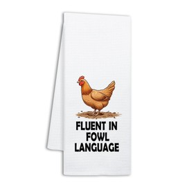 NAHMAKNE Funny Chicken Kitchen Towels, Fluent in Fowl Language, Humorous Saying Dish Towels for Farmhouse Decor, Chicken Lover Gifts, Birthday for Farm Women Mom Wife Sister Friend