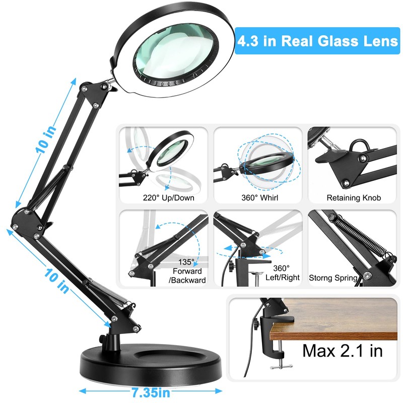 Coyeth 10X Magnifying Glass with Light and Stand, 5 Color