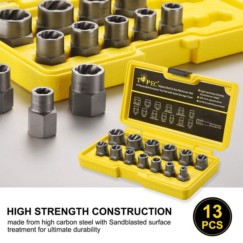 Topec 13+1 Piece Impact Bolt & Nut Remover Set, 3/8"