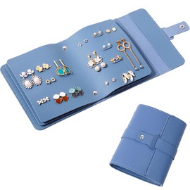 QBestry Travel Earring Holder Organizer Stud Earring Organizers and Storage Travel 63 Pairs Stud Earring Holder for Girls Earring Book Organizer Women Earrings Storage Booklet Earring Travel Case Blue